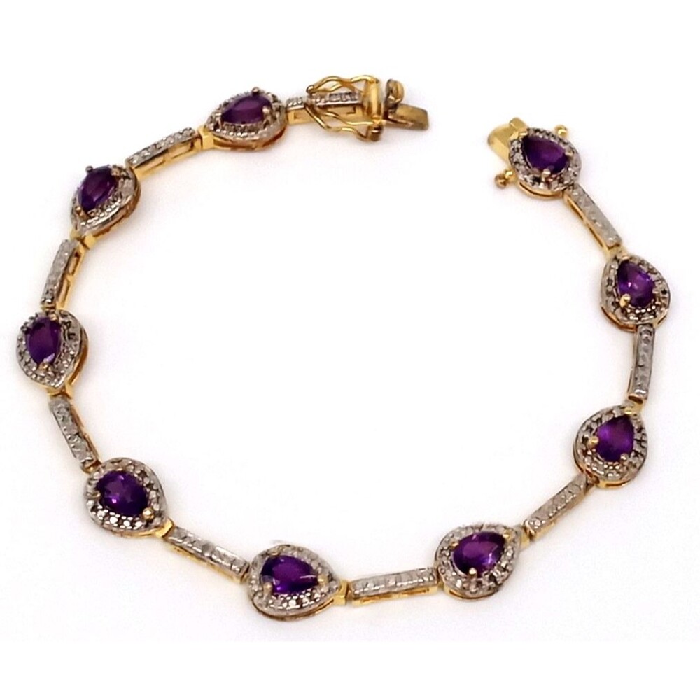 Amethyst Purple Gemstone Link Bracelet 925 Sterling Silver Gold Vermeil Plated